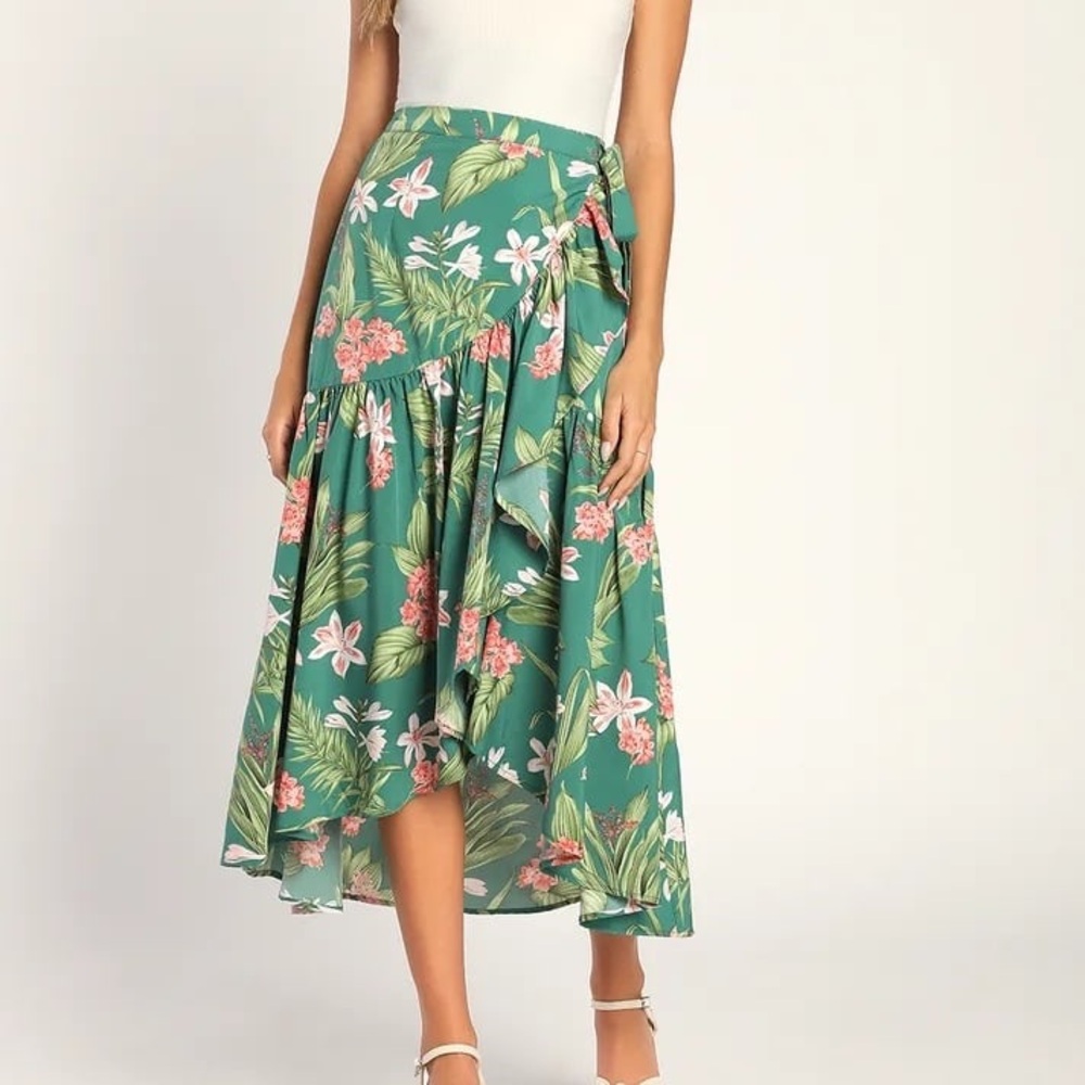 Lulu's Tropical Floral Midi Skirt